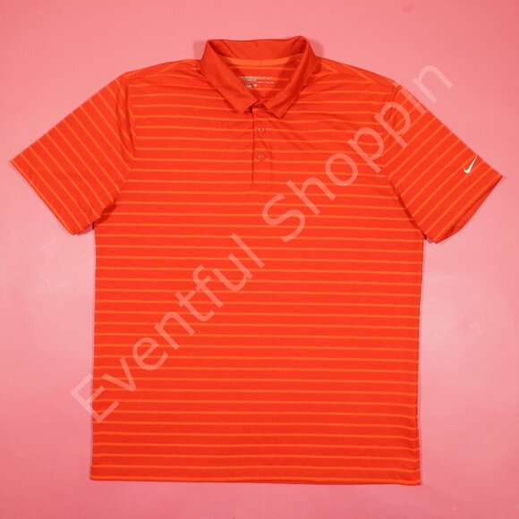 Nike Golf Standard Fit Dri-Fit Icon Stripe Polo Shirt in Red / Orange Size Large - Picture 2 of 6